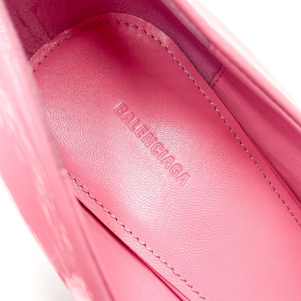Balenciaga BB Square Knife Pumps Pink Patent Leather Pointed Tie Sz 38 / 8 - Picture 6 of 14